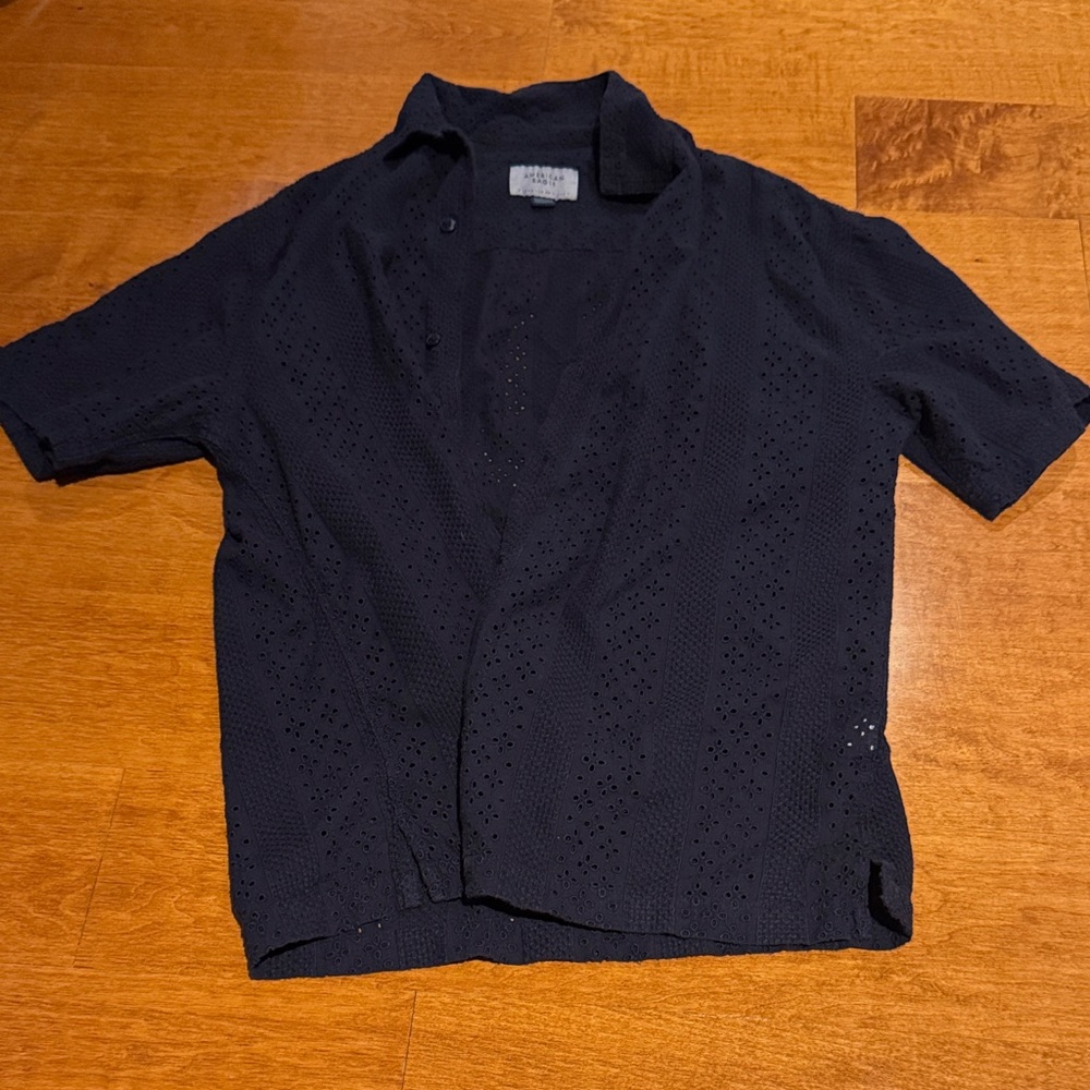American Eagle Outfitters Men's Dark Blue Eyelet Shirt